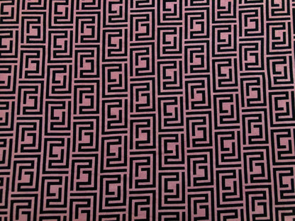 Mauve Black Geometrical Lines DTY Double Brushed Jersey Print Fabric