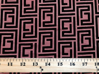 Mauve Black Geometrical Lines DTY Double Brushed Jersey Print Fabric