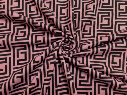 Mauve Black Geometrical Lines DTY Double Brushed Jersey Print Fabric