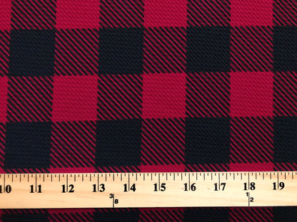 Bullet Knit Printed Fabric-Red Black Buffalo Plaid-BPR249-Sold by the Yard
