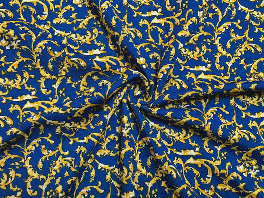 Royal Blue Yellow Gold Damask Liverpool Print Fabric