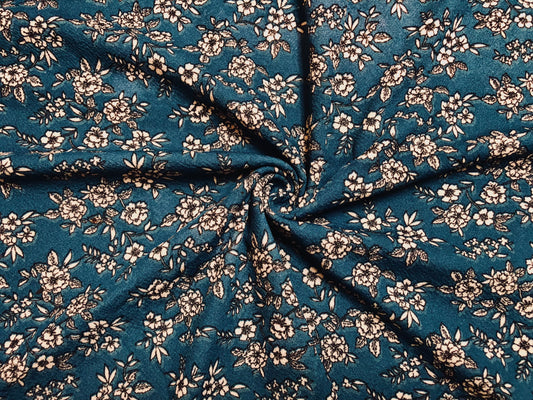Teal Ivory Flowers Liverpool Print Fabric