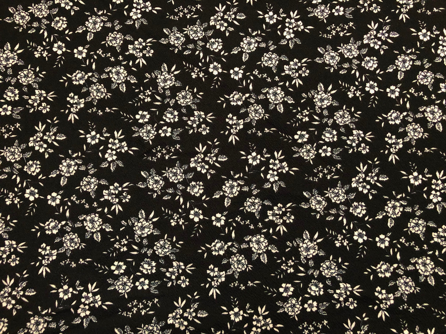 Black Ivory Flowers Liverpool Print Fabric