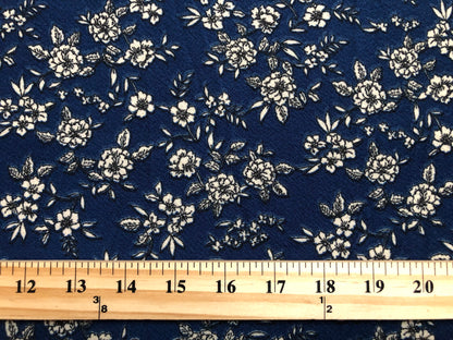 Navy Blue Ivory Flowers Liverpool Print Fabric