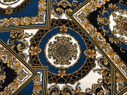 Teal Black White Gold Arabic Mosaics Liverpool Print Fabric