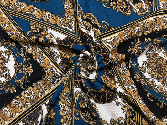 Teal Black White Gold Arabic Mosaics Liverpool Print Fabric