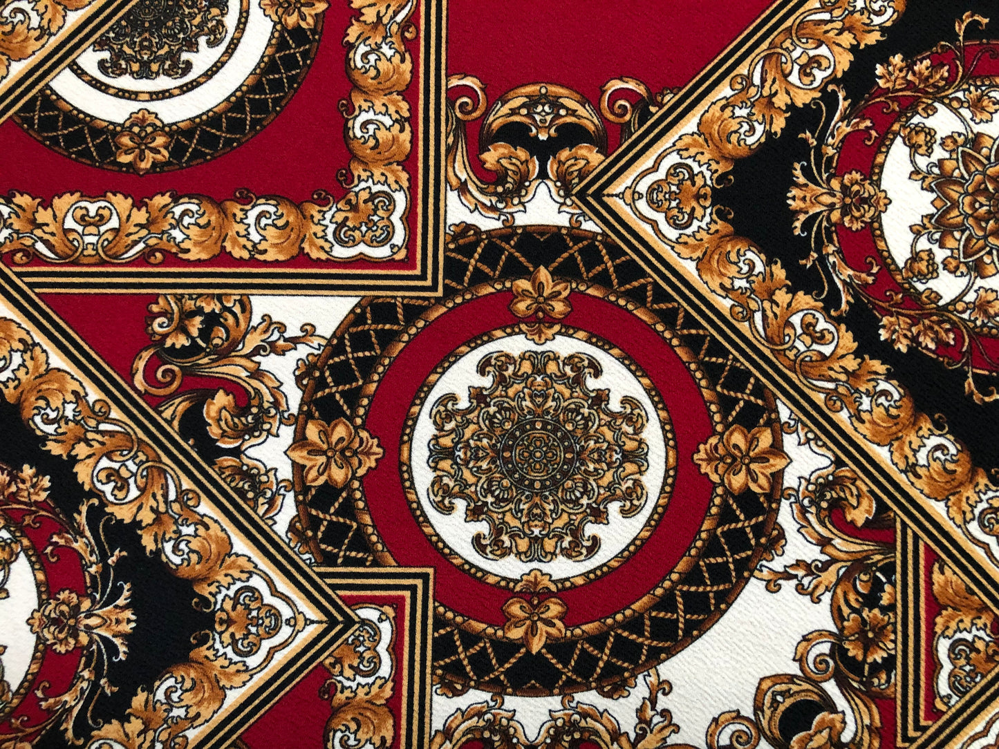 Red Black White Gold Arabic Mosaics Liverpool Print Fabric