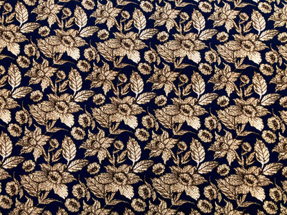 Navy Blue Brown Winter Flowers Liverpool Print Fabric