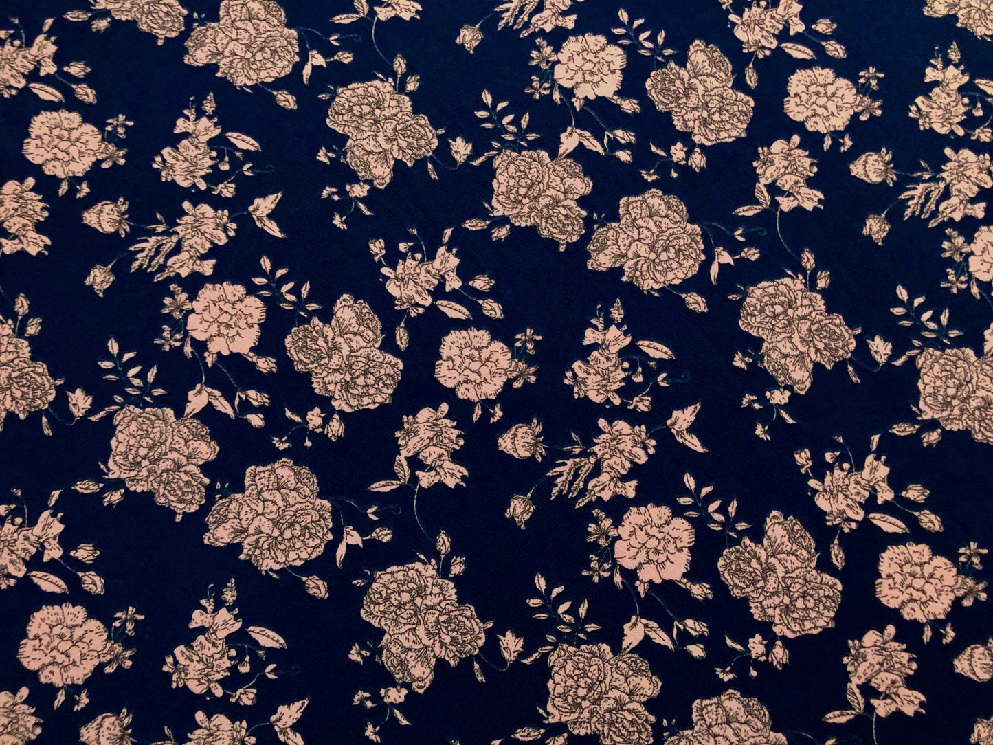 Navy Blue Mauve Winter Carnations Liverpool Print Fabric