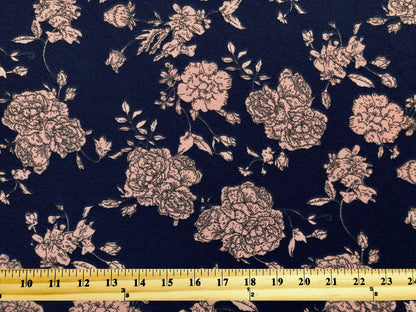 Navy Blue Mauve Winter Carnations Liverpool Print Fabric
