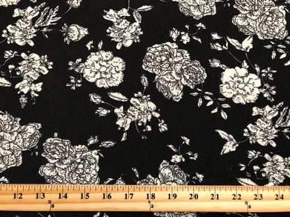 Black White Winter Carnations Liverpool Print Fabric