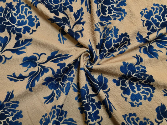 Peach Blue Shadowed Flowers Liverpool Print Fabric