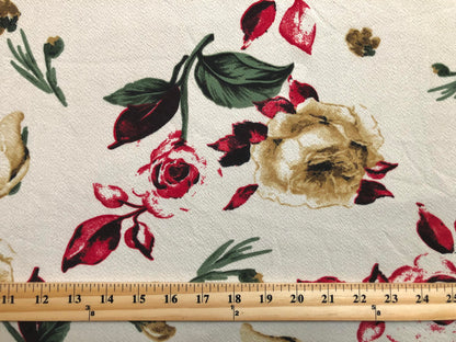 Vanilla Red Green Brown Drawn Roses Liverpool Print Fabric