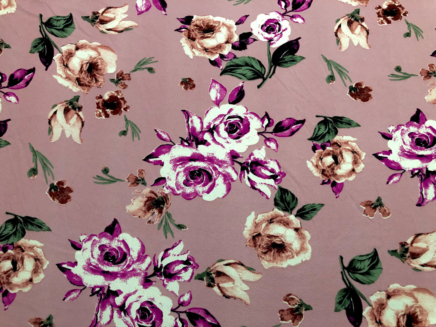 Pink Magenta Green Mauve Drawn Roses Liverpool Print Fabric