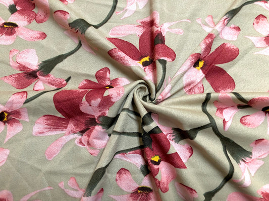 Vanilla Burgundy Pink Flowers Liverpool Print Fabric