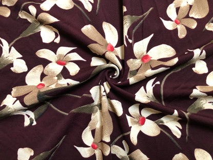 Maroon Brown Red Flowers Liverpool Print Fabric