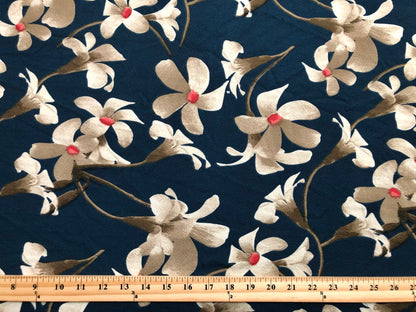 Teal Brown Taupe Red Flowers Liverpool Print Fabric