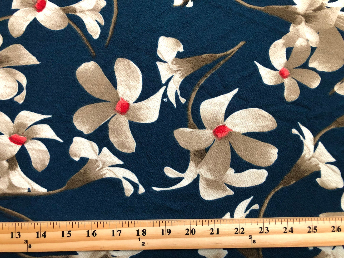 Teal Brown Taupe Red Flowers Liverpool Print Fabric