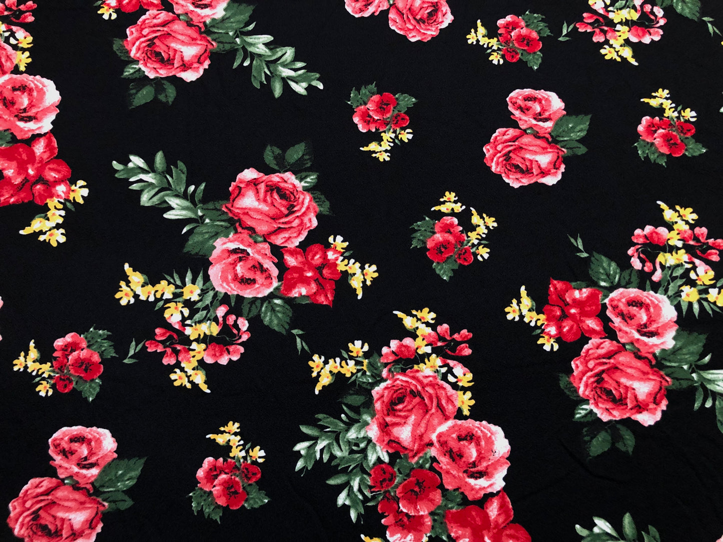 Black Red Yellow Green Roses Liverpool Print Fabric
