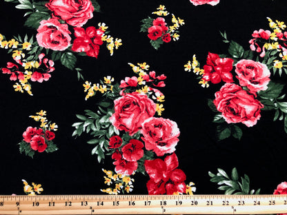 Black Red Yellow Green Roses Liverpool Print Fabric