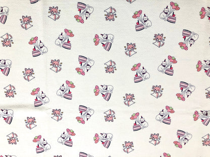Bullet Knit Printed Fabric-Ivory Mauve Cats Party-BPR003-Sold by the Yard-Bulk Available