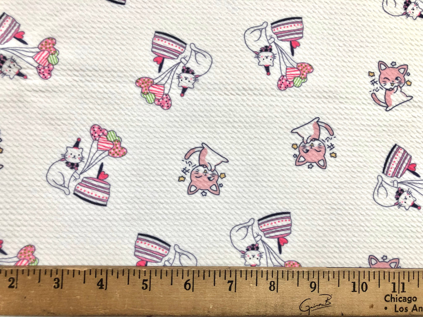 Bullet Knit Printed Fabric-Ivory Mauve Cats Party-BPR003-Sold by the Yard-Bulk Available