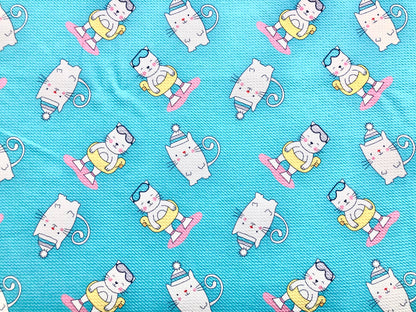 Bullet Knit Printed Fabric-Sky Blue Ivory Cats-BPR004-Sold by the Yard-Bulk Available