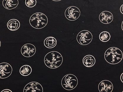 Black and Ivory Japanese Symbols Cotton Print Fabric