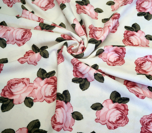 Ivory Pink Green Roses Liverpool Print Fabric