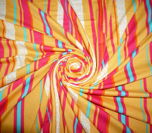 DTY Brushed Fabric-Mustard Fuchsia Aqua Stripes-DTYBPR028-Sold by the Yard-Jersey Fabric
