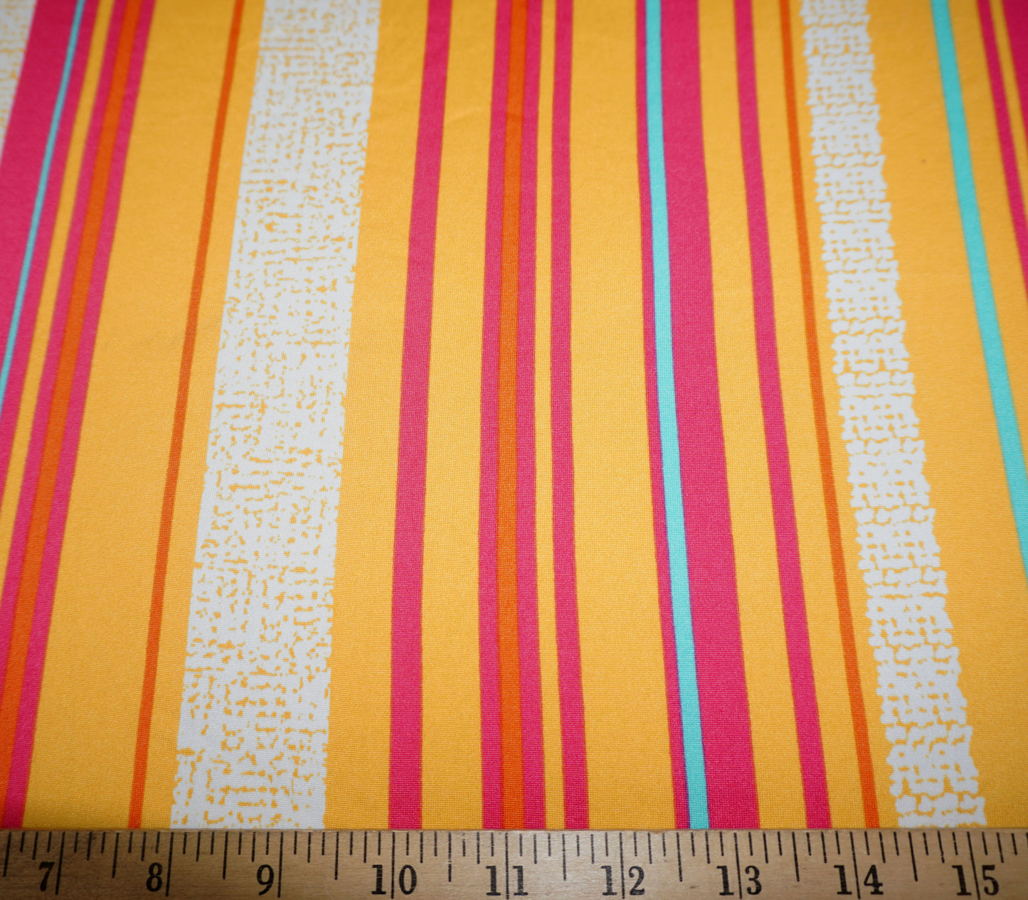 Mustard Fuchsia Aqua Stripes DTY Double Brushed Jersey Print Fabric