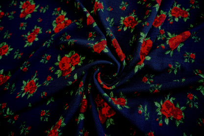 Navy Blue Red Roses Liverpool Print Fabric