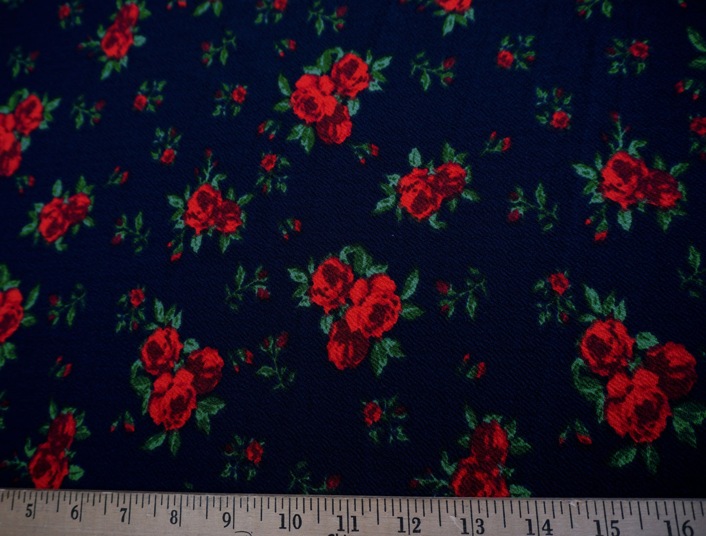 Navy Blue Red Roses Liverpool Print Fabric