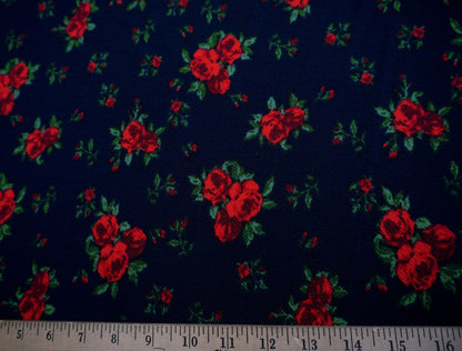 Navy Blue Red Roses Liverpool Print Fabric