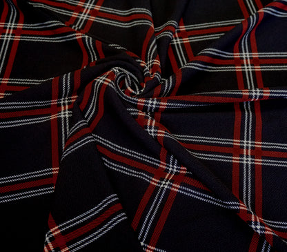 Navy Blue Red White Plaid Liverpool Print Fabric