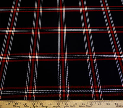 Navy Blue Red White Plaid Liverpool Print Fabric