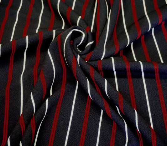 Navy Blue Red White Stripes Liverpool Print Fabric