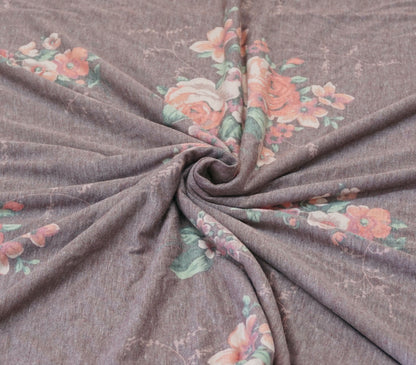 Mauve Purple Green Pink Roses Poly Rayon Blend Print Fabric