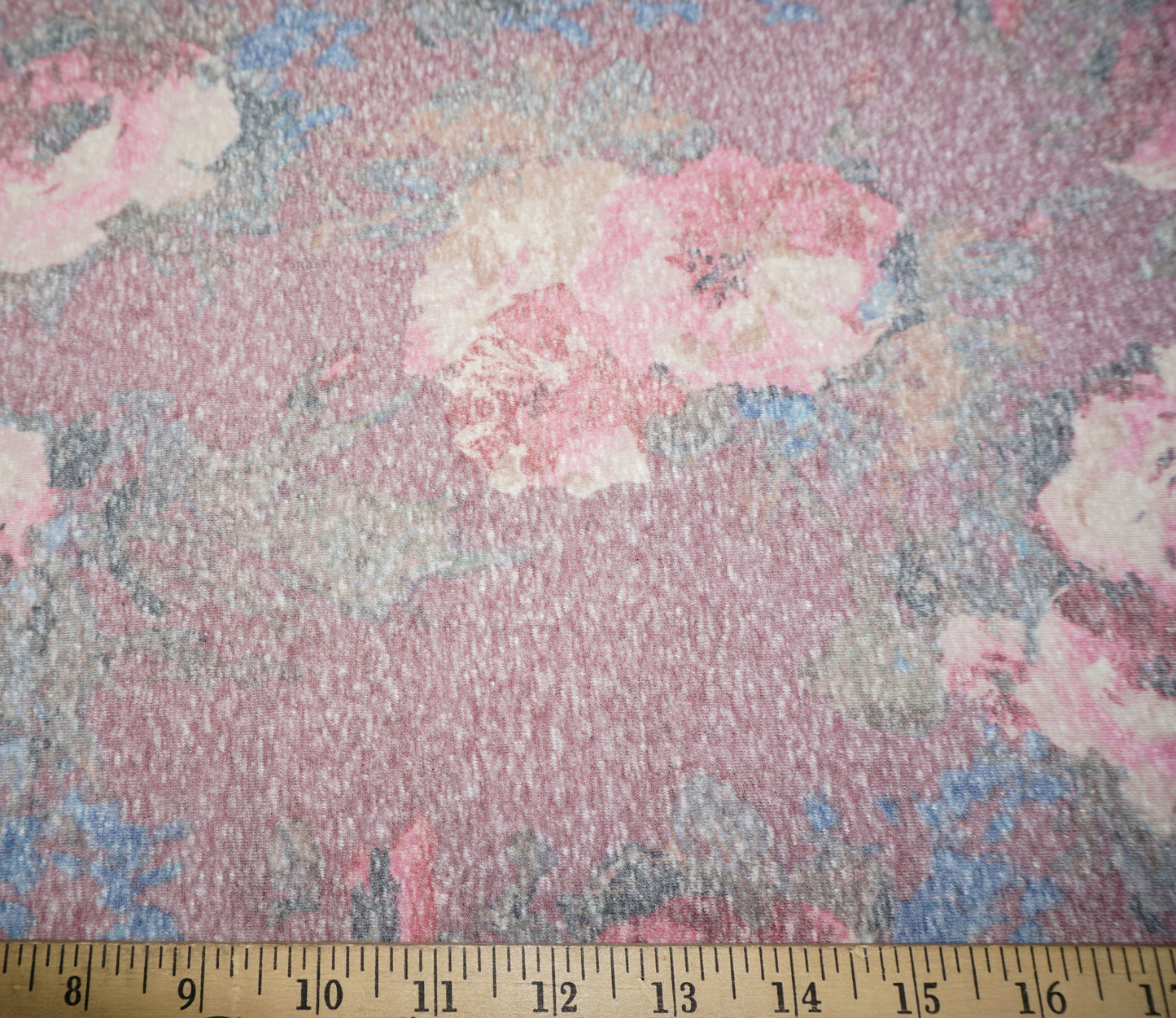 Pink Blue Taupe Flowers Poly Rayon Blend Print Fabric