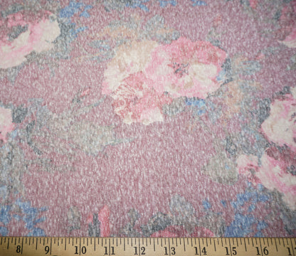 Pink Blue Taupe Flowers Poly Rayon Blend Print Fabric