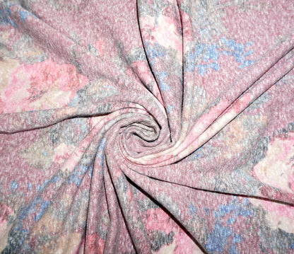 Pink Blue Taupe Flowers Poly Rayon Blend Print Fabric