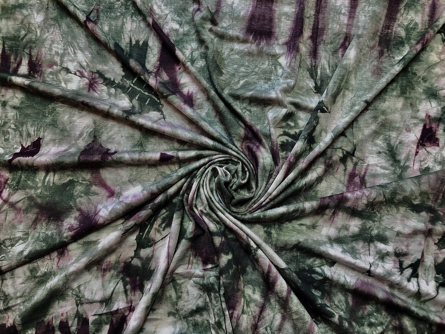 Green Brown White Splash Rayon Spandex Tie Dye Print Fabric