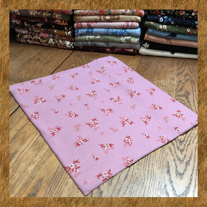 Pink Red White Brown Flowers Rayon Spandex Rib 2X2 Print Fabric