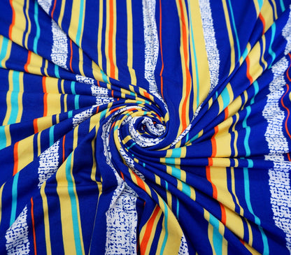 DTY Brushed Fabric-Blue Orange Yellow Stripes-DTYBPR090-Sold by the Yard-Jersey Fabric