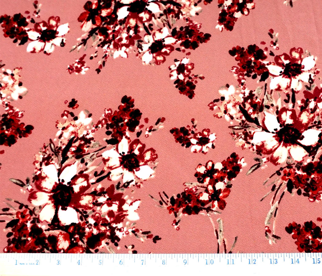 Mauve White Red Roses Liverpool Print Fabric